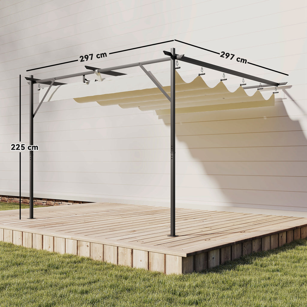 Outsunny Gazebo Pergola 3x3 m with Sliding Roof and Drainage Holes, Cream