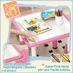 Children's Table and Chair Set 5pcs with 4 Adjustable Chairs 32x36x52. 5-56 cm and Table 60x60x46-58 cm, Pink