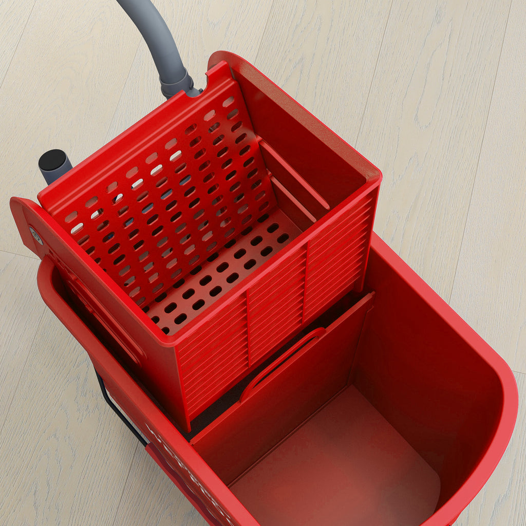 HOMCOM Cleaning Trolley Floor Mop with Wringer 60x27x70.5cm Red