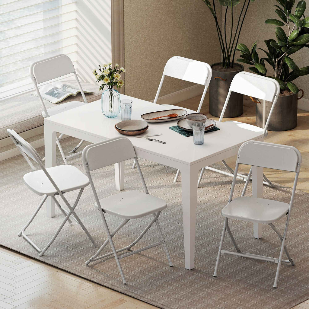 HOMCOM Set of 6 Folding Chairs with Drainage Holes in Plastic and Metal, 45x49x79.5 cm, White