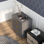 Modern 3 Drawer Chest of Drawers in Wood and Aluminum, 60x40x71.5 cm, Gold and Dark Grey
