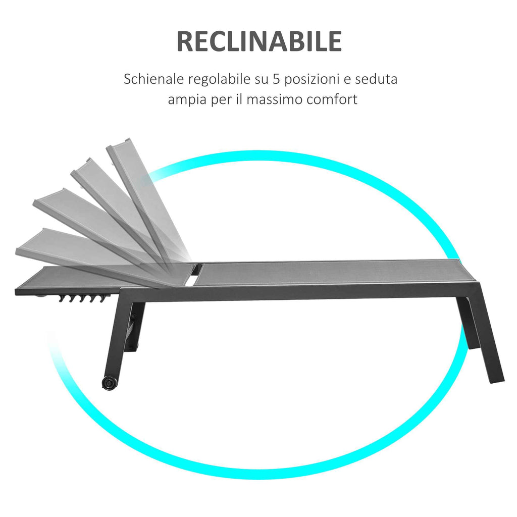 Outsunny Aluminum Sun Lounger Garden Lounger Gray and Black