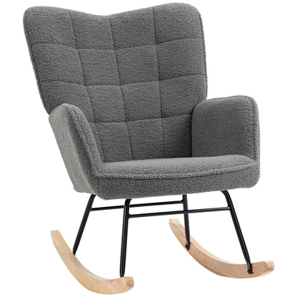 Upholstered Rocking Chair in Wood and Steel for Living Room and Bedroom, 71x98x101 cm, Dark Grey