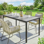 Outsunny Garden Table for 4-6 People with Wood-Effect Top, in Steel and PSPC Plastic, 150x80x74 cm, Grey and Black