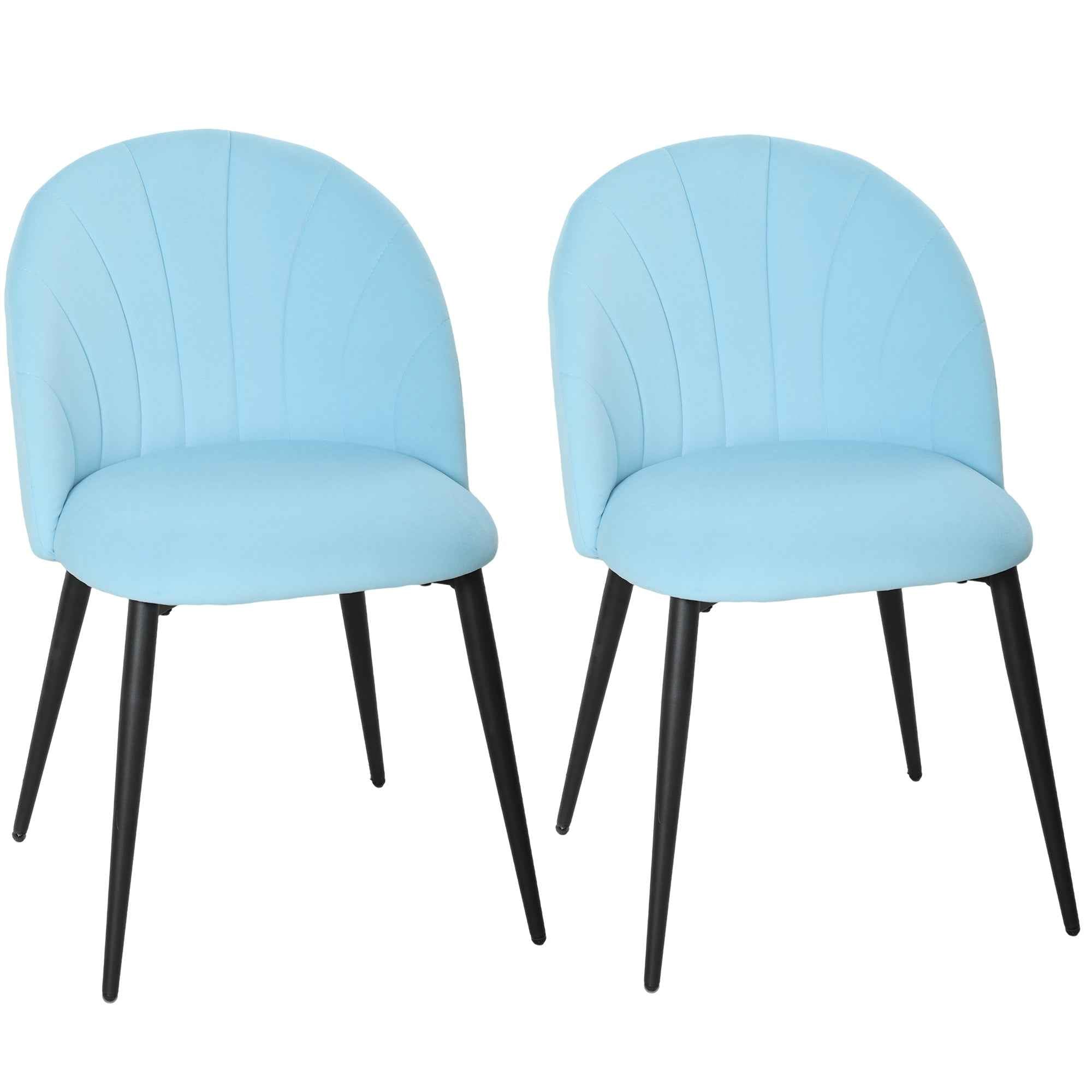 HOMCOM Set of 2 Upholstered Dining Chairs with Shell Back in Velvet, 52x55x79 cm, Blue