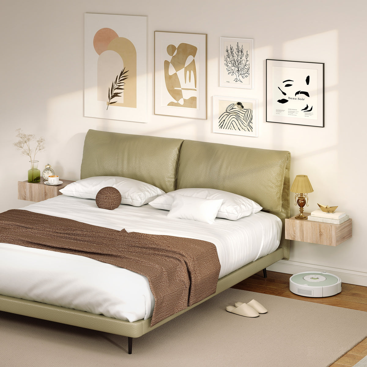 HOMCOM Set of 2 Modern Floating Bedside Tables with Wooden Drawer, 40x30x15cm, Oak