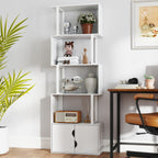 Modern Bookcase with 5 Shelves and 2-Door Wooden Cabinet, 60x23.8x179.2 cm, White