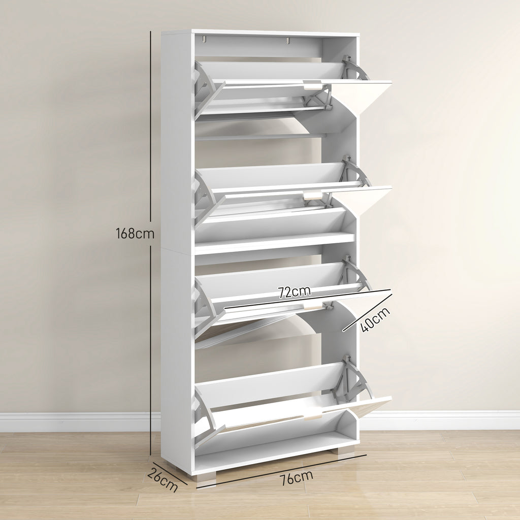 Space-Saving Slim Shoe Rack with Mirror and 4 Drawers for 24 Pairs of Shoes, 76x26x178cm, White