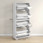 Space-Saving Slim Shoe Rack with Mirror and 4 Drawers for 24 Pairs of Shoes, 76x26x178cm, White
