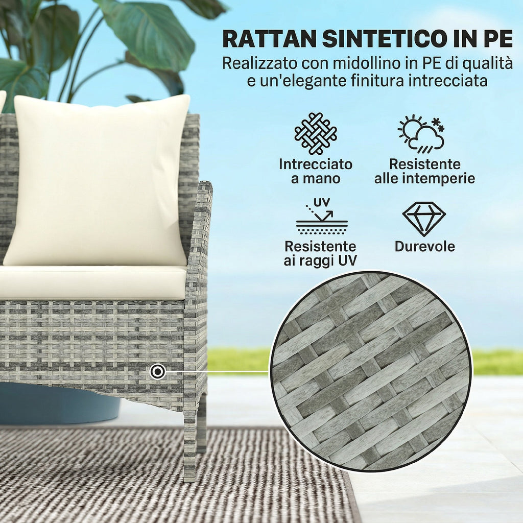 Outsunny 4-Piece Rattan Garden Lounge Set with 2-Seater Sofa, 2 Chairs, and Coffee Table, Grey