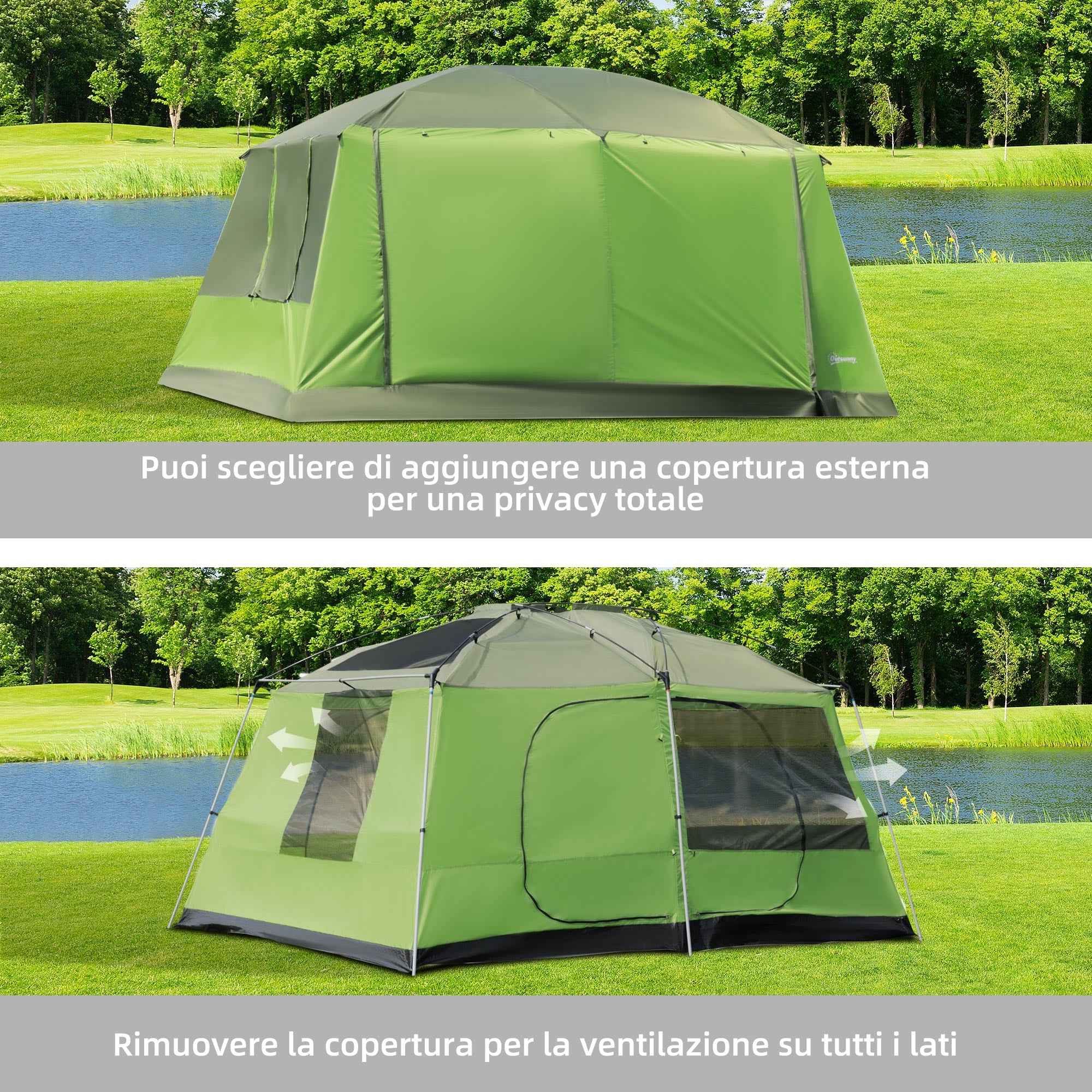 Camping Tent with Veranda, Family Tent for 8 People, Polyester, 405x305x225cm