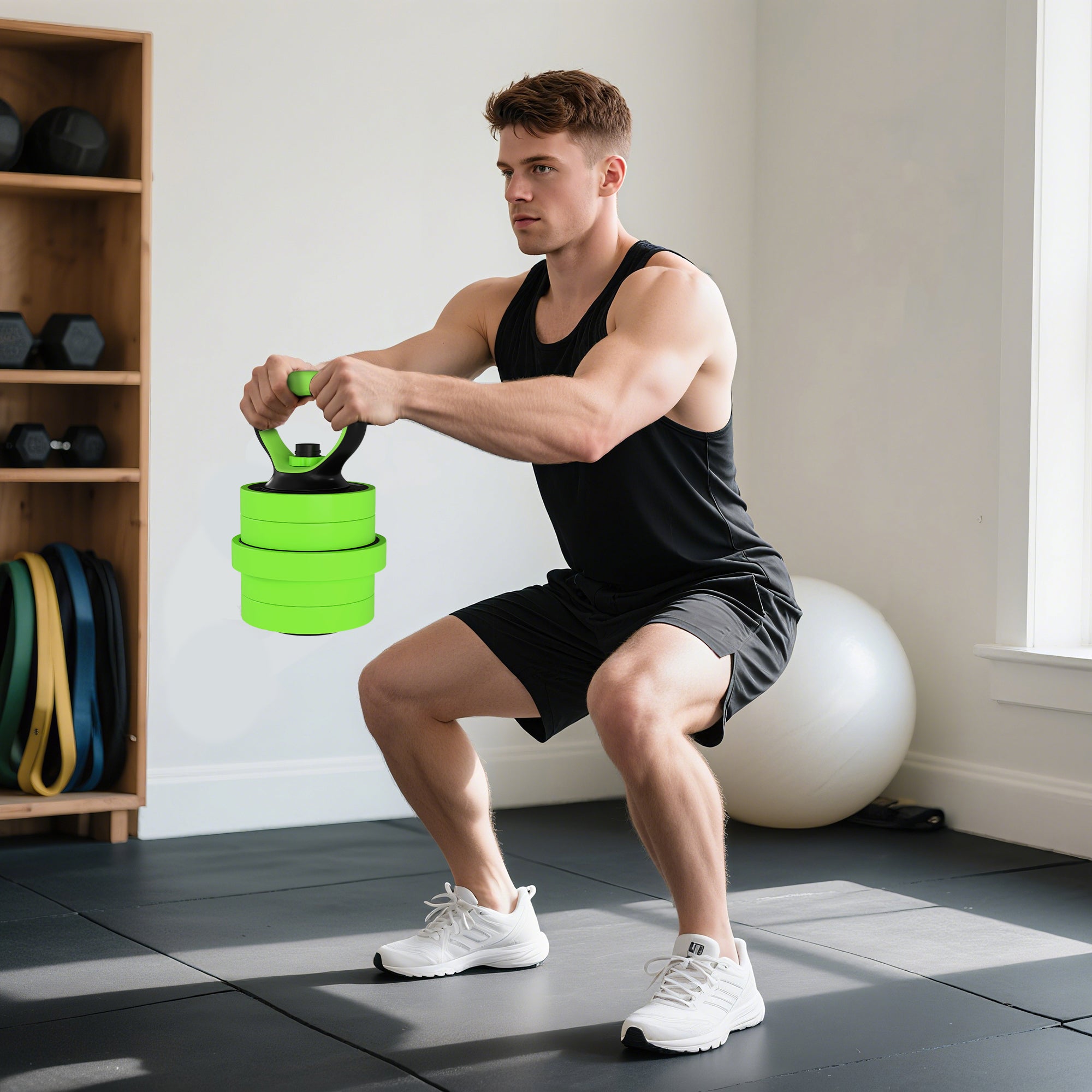 SPORTNOW 4-in-1 20kg Gym Weight Set, Convertible to Kettlebell, 2 Dumbbells, Barbell and Push-Up Stand, Green