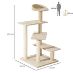 Multi-Level Cat Perch with Sisal Scratching Post, Cat Tree with Platforms and Plush House Beige, 50x50x100cm - Borge' Group Limited