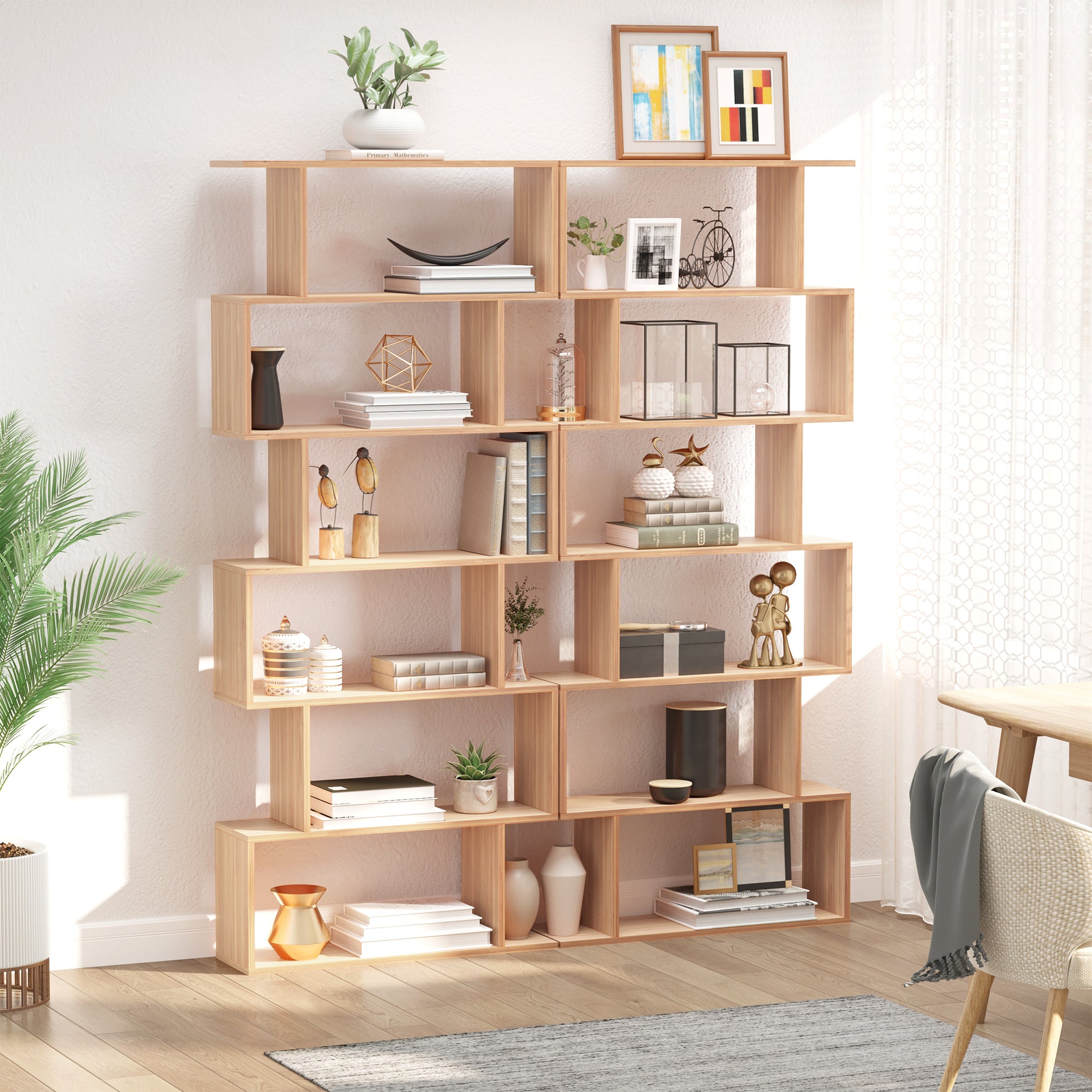 Modern Design Wooden Bookcase with 6 Shelves Natural Wood 80 × 23 × 192cm