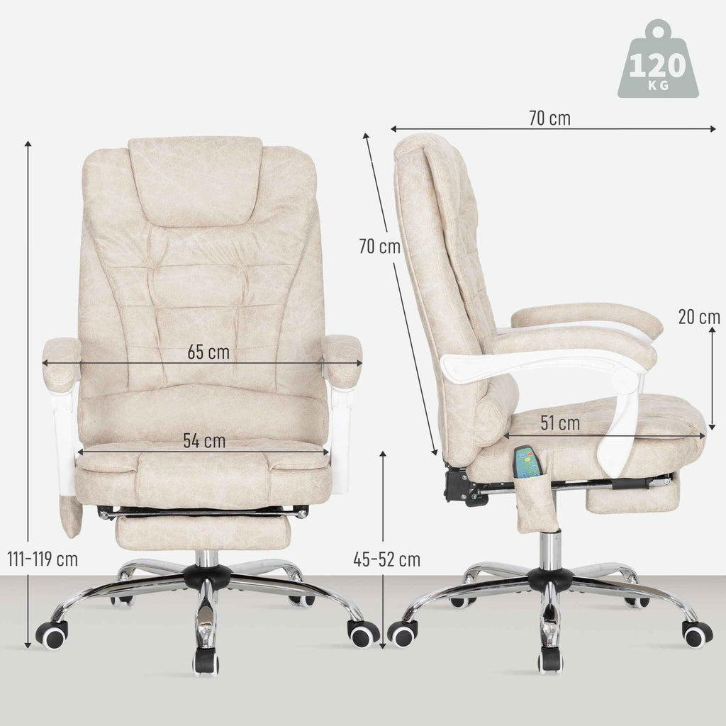 Vinsetto Breathable Leather-Effect Fabric Massage Office Chair with Remote Control and Adjustable Height, Cream