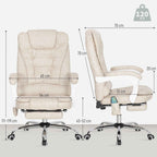 Vinsetto Breathable Leather-Effect Fabric Massage Office Chair with Remote Control and Adjustable Height, Cream