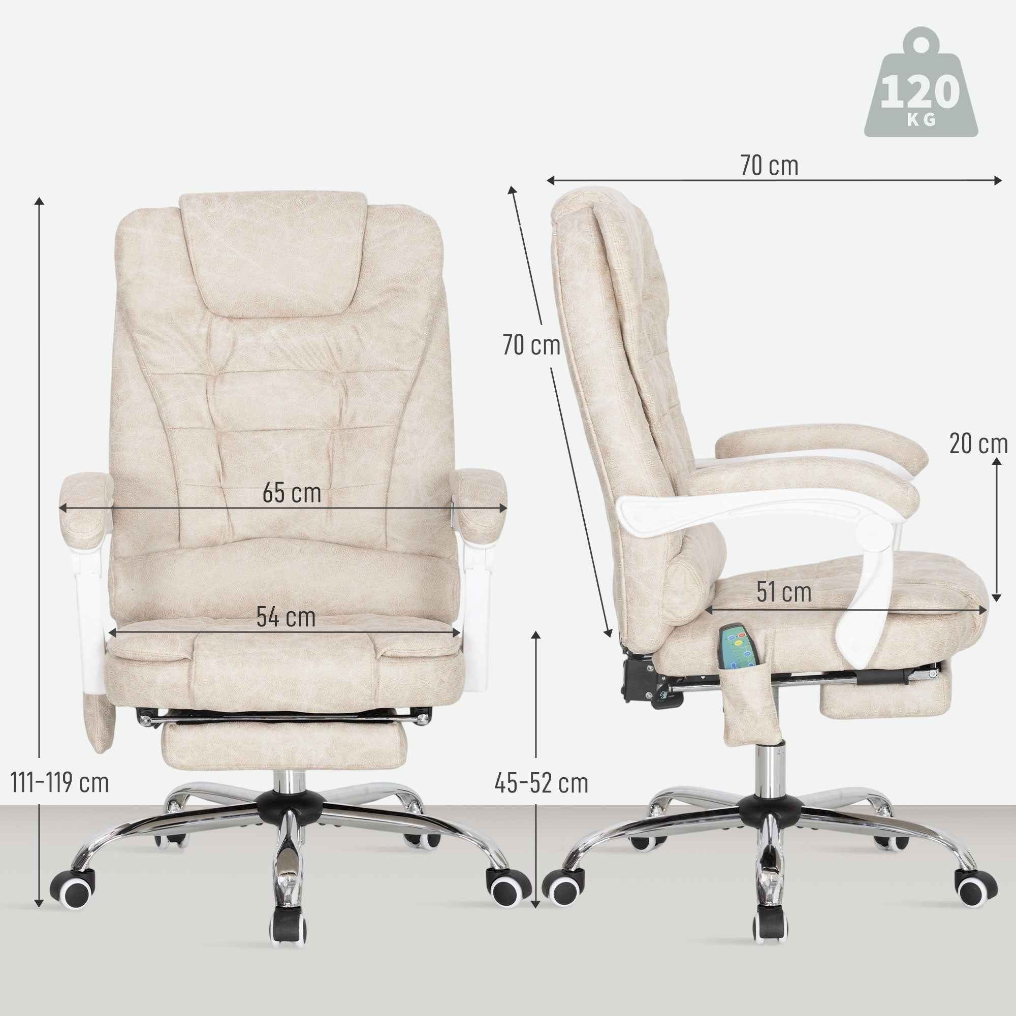 Vinsetto Breathable Leather-Effect Fabric Massage Office Chair with Remote Control and Adjustable Height, Cream
