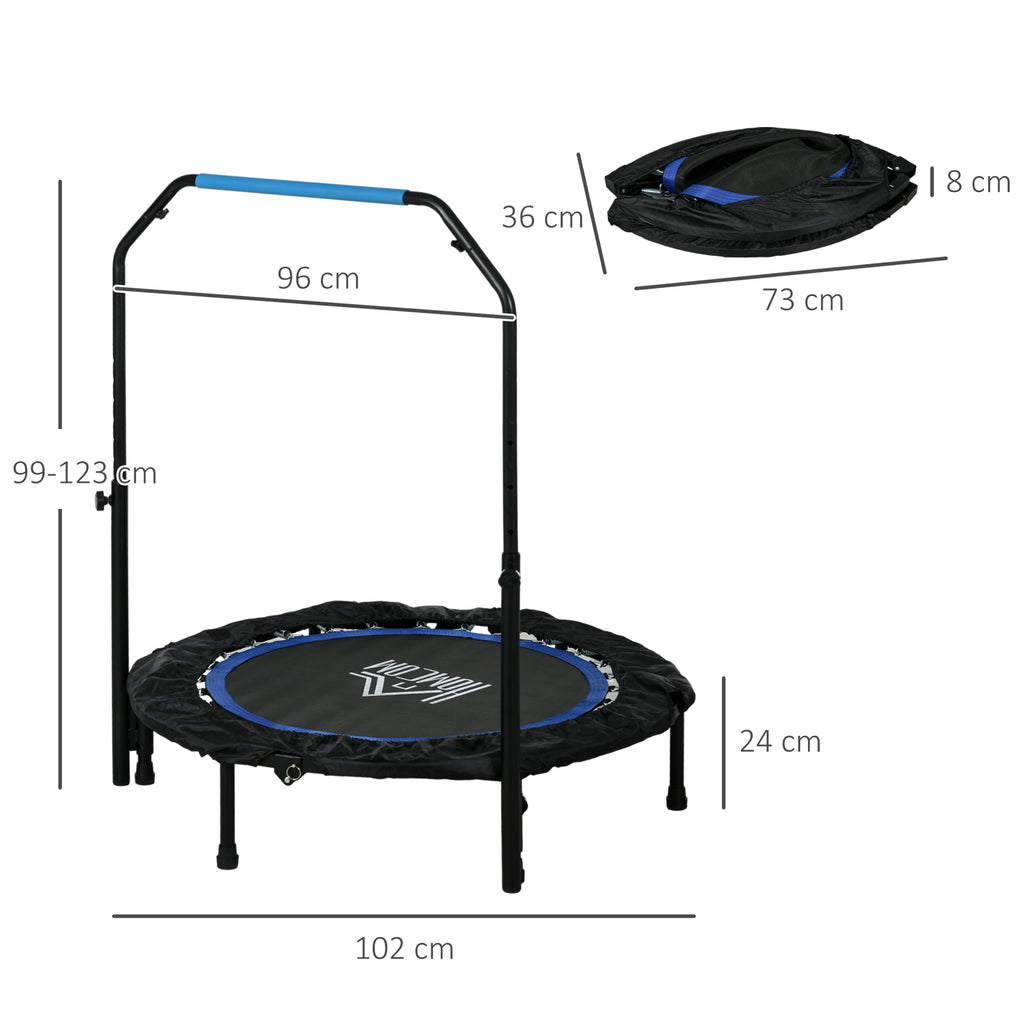 Mini Fitness Trampoline Ø102 cm Foldable with Height-Adjustable Handlebar, Blue