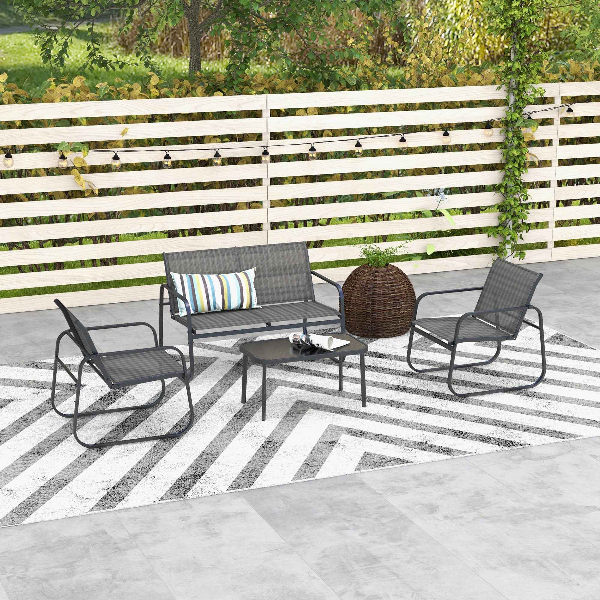 Outsunny 4-Piece Garden Lounge Set with 2 Armchairs, 2-Seater Sofa and Table, Black
