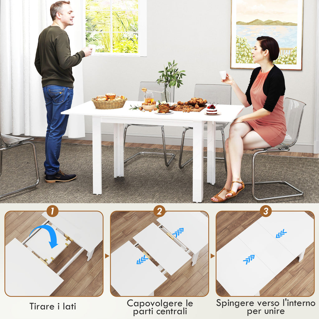 Extendable Dining Table for 4-6 People with Drop-Leaf Panels, Wooden, 120-160x80x78 cm, White