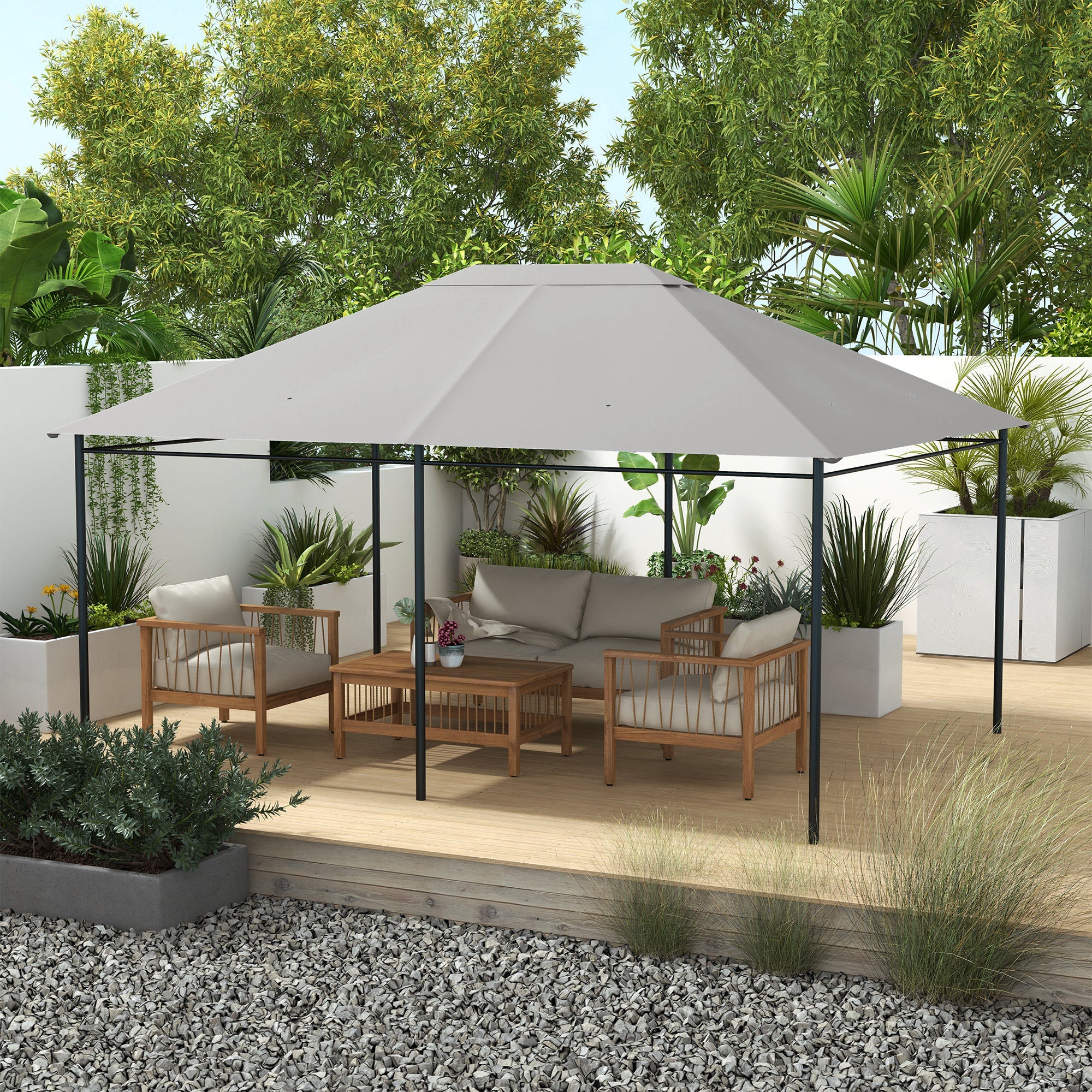 Outsunny 4x3m Replacement Roof for UV-Resistant Gazebo in Polyester with Air Vent, Light Grey