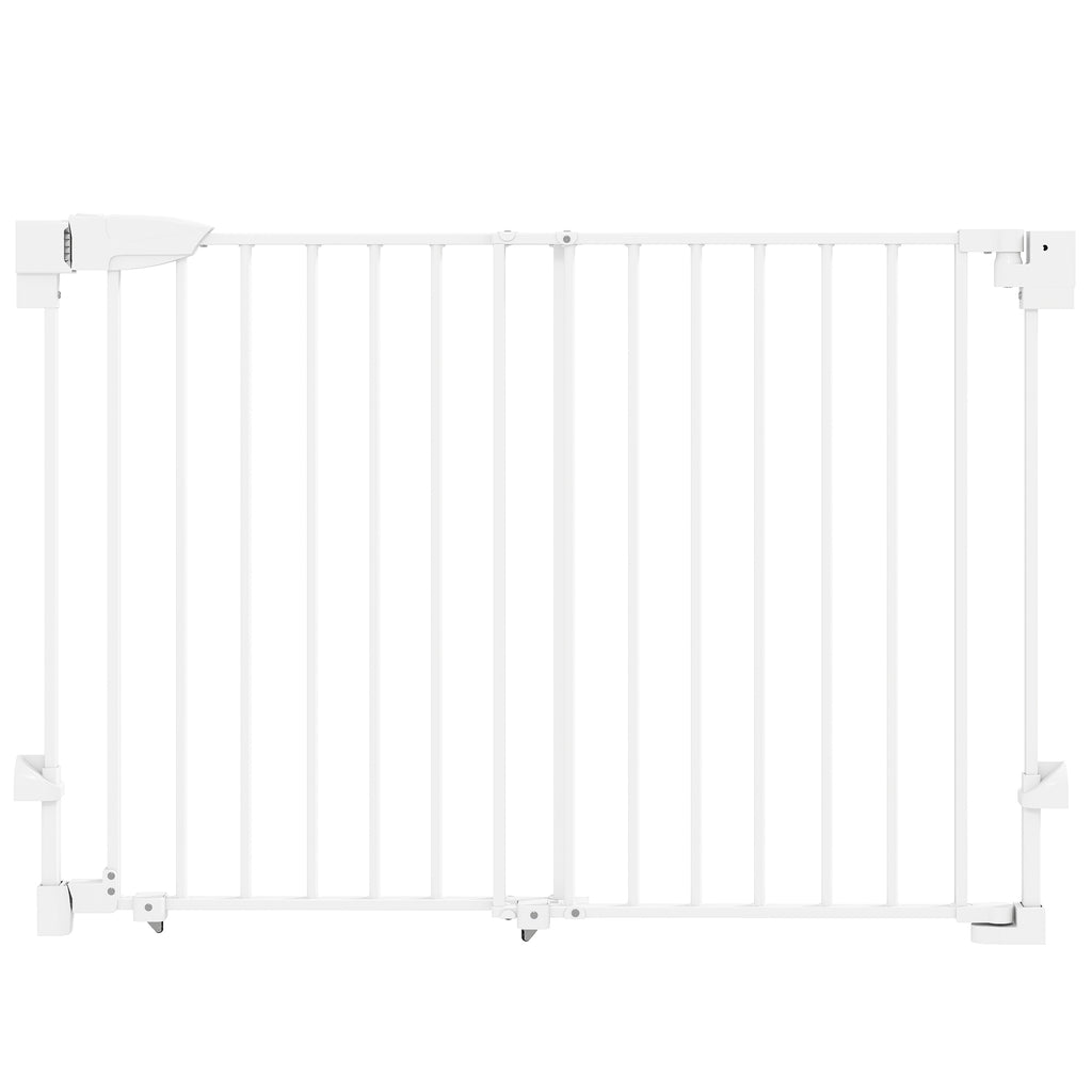 PawHut Dog Safety Gate, 74.5-111.5x74.5 cm, Stairs, Self-Closing, One-Handed Opening, White