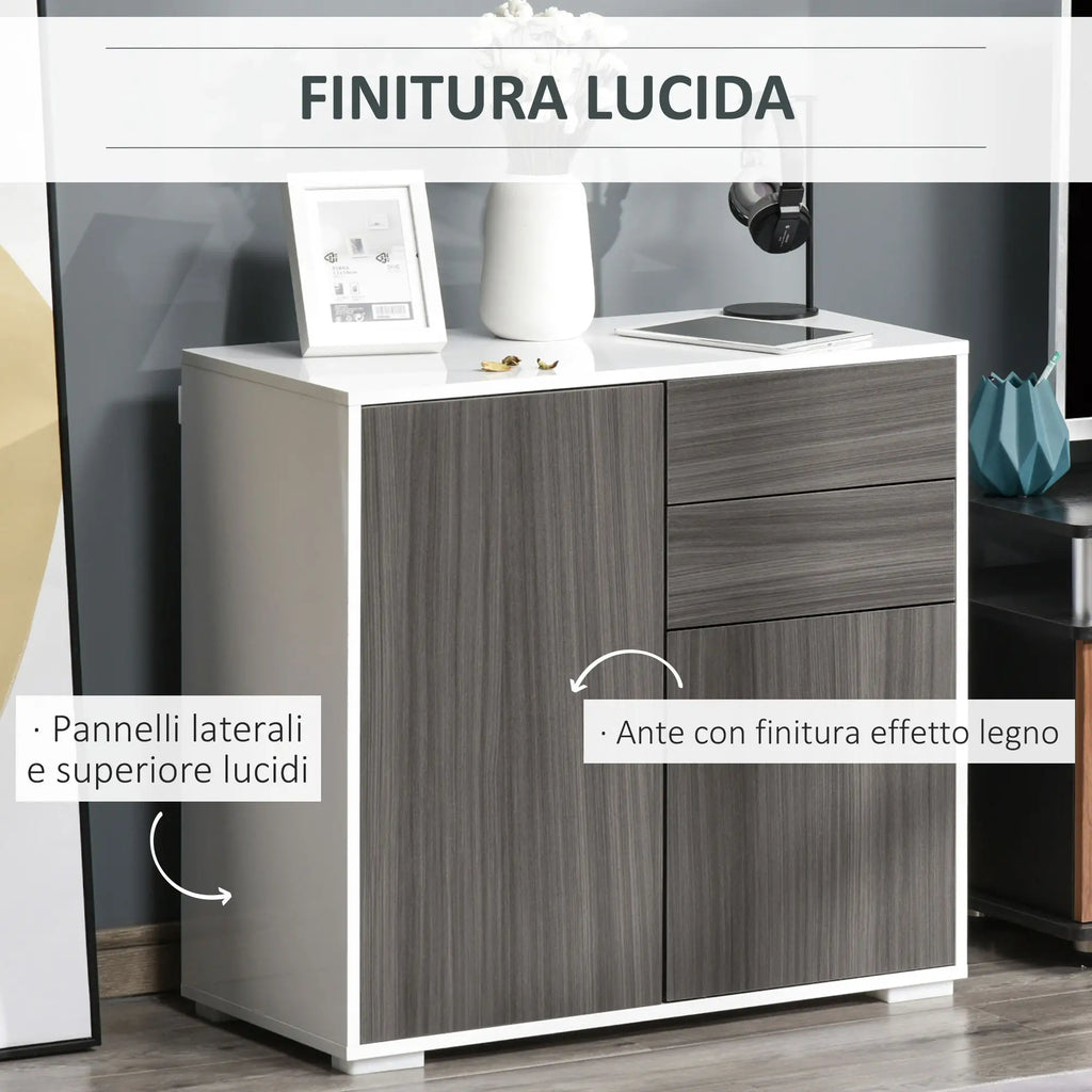 2-Drawer, 2-Door Cabinet, Push-Open, 2-Drawer, 2-Door Storage Unit for Home and Office, 79x36x74cm, Light Grey and White