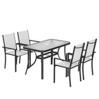 Outsunny 5-Piece Garden Set with 4 Stackable Chairs and Tempered Glass Table with Umbrella Hole, Light Grey
