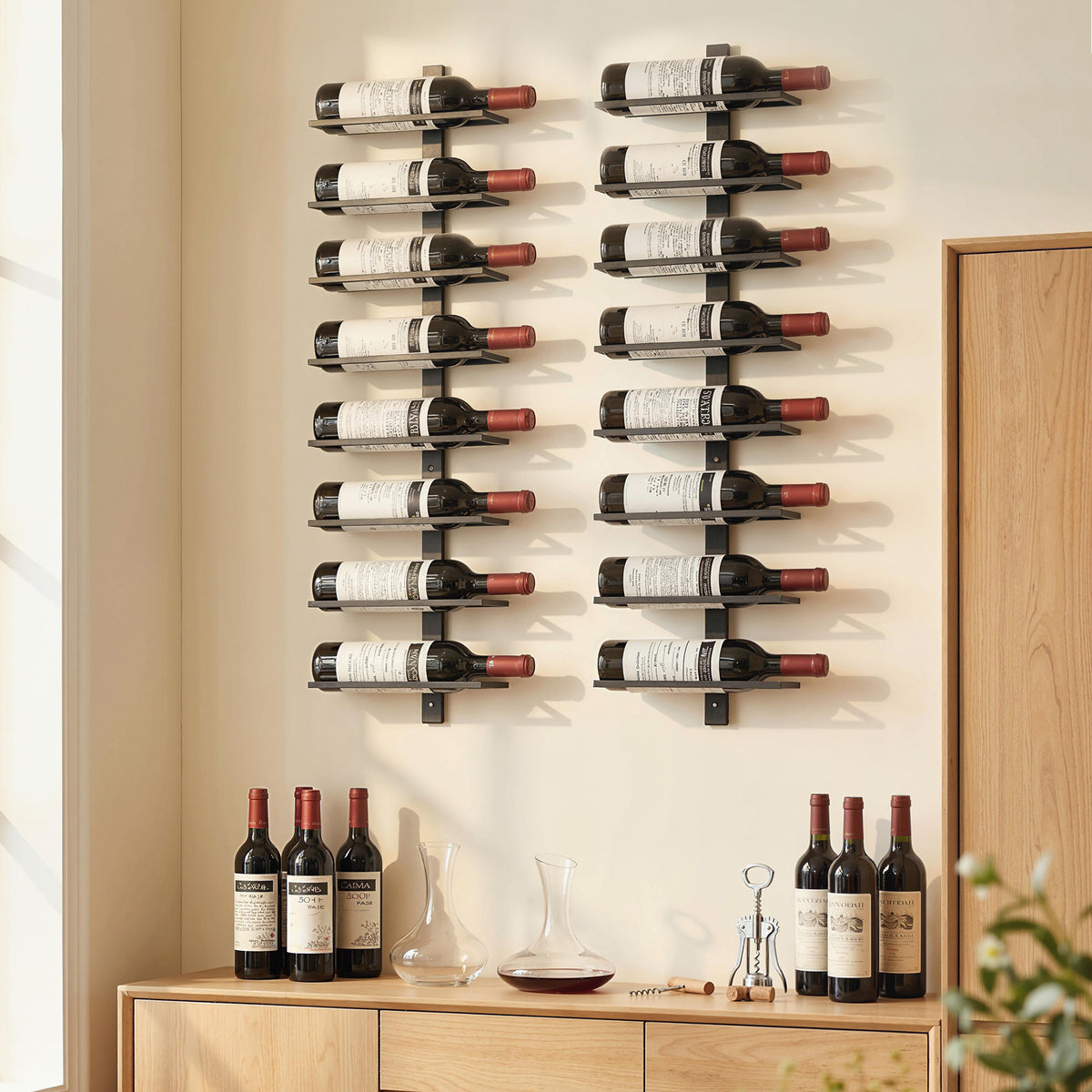 HOMCOM Wall-Mounted Steel Wine Rack for 8 Bottles, Kitchen and Living Room, 27 x 10 x 93.5 cm, Black