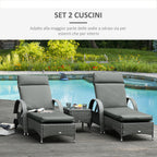 Outsunny Set of 2 Outdoor Lounger Cushions Padded in Cotton with Straps, 196x55x8 cm, Dark Grey