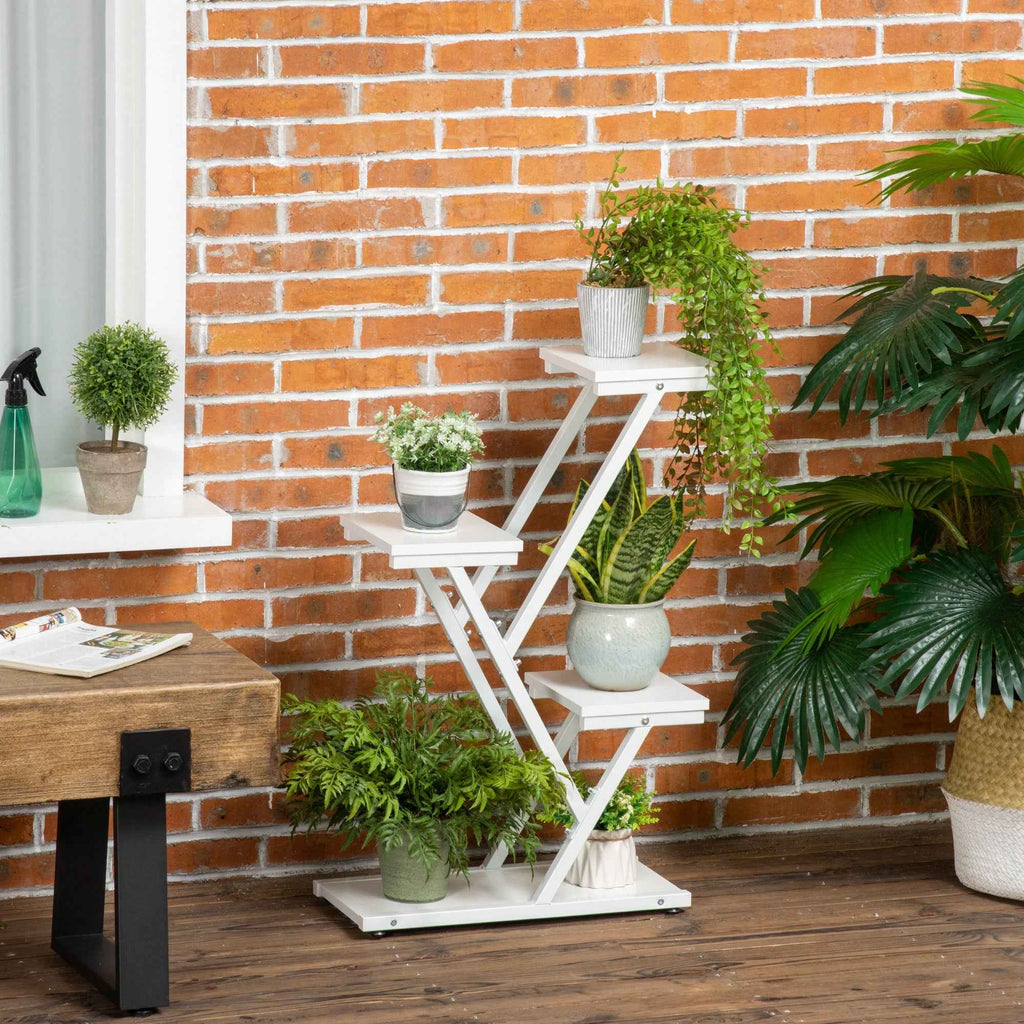 Outsunny 4-Tier Indoor/Outdoor Plant Stand in MDF and Steel, 50.5x24x81 cm, White