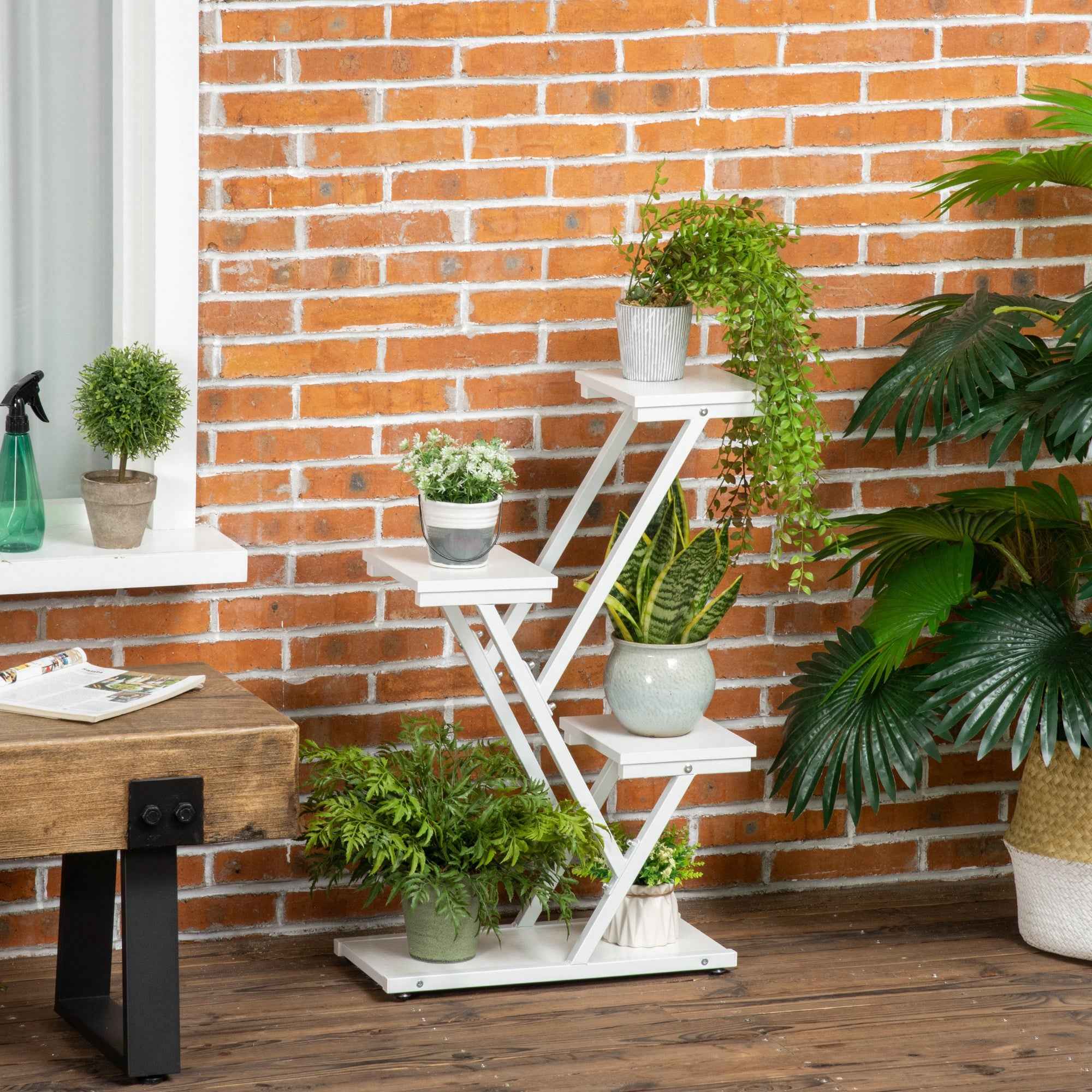 Outsunny 4-Tier Indoor/Outdoor Plant Stand in MDF and Steel, 50.5x24x81 cm, White