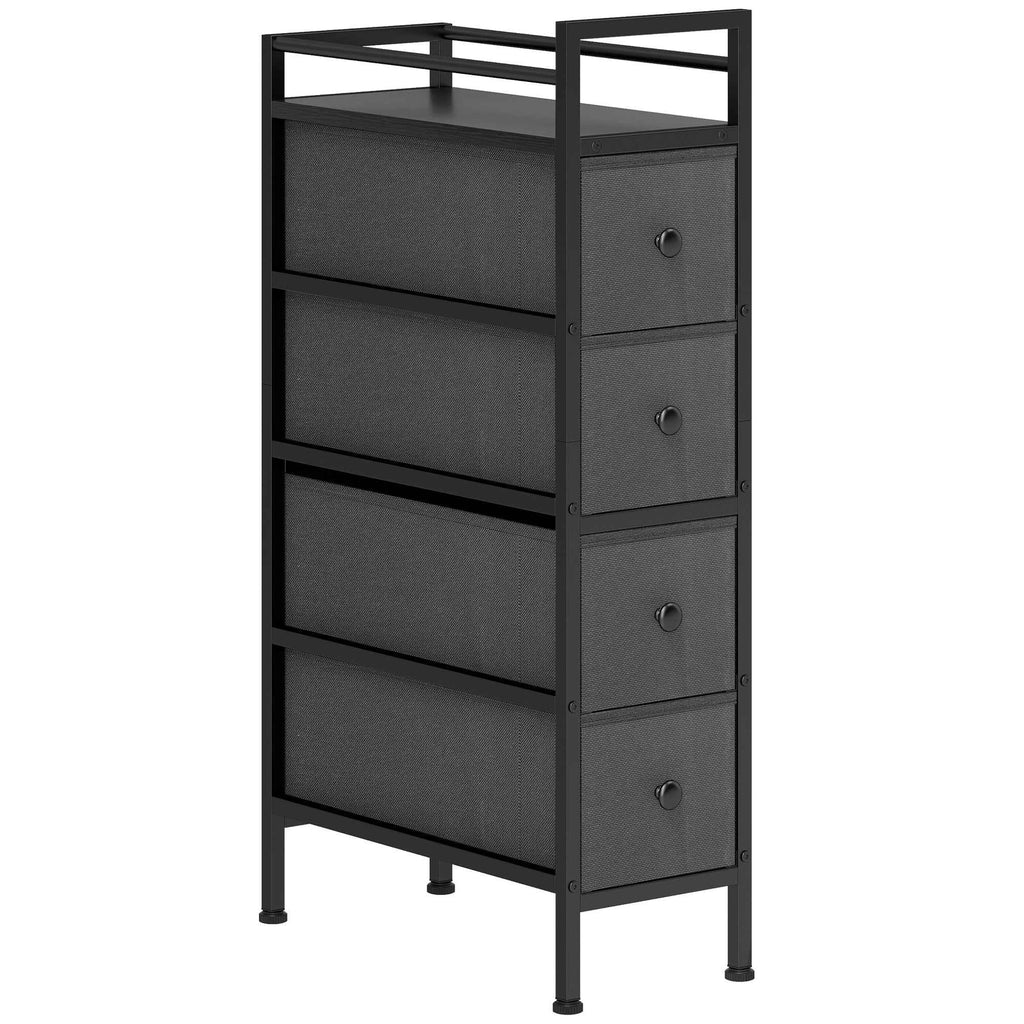 HOMCOM Space-Saving Slim Fabric Chest of Drawers with 4 Drawers, Steel Frame for Bedroom, Living Room, Black