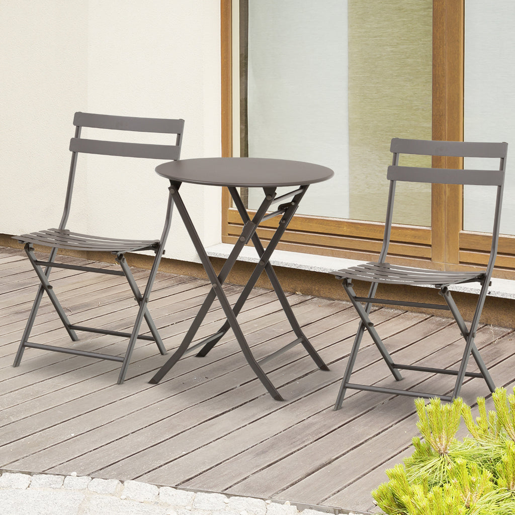 3-Piece Folding Garden Table and Chairs Set, Brown Steel, for Balcony, Terrace, Outdoor