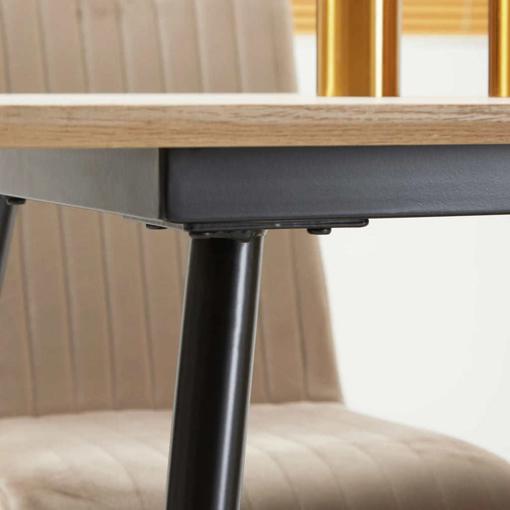 4-Seater Kitchen Table in MDF and Steel, 140x80x76cm, Wood and Black Color