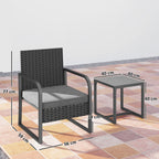 Outsunny Rattan Garden Lounge Set with 2 Outdoor Armchairs and Glass Top Coffee Table, Black