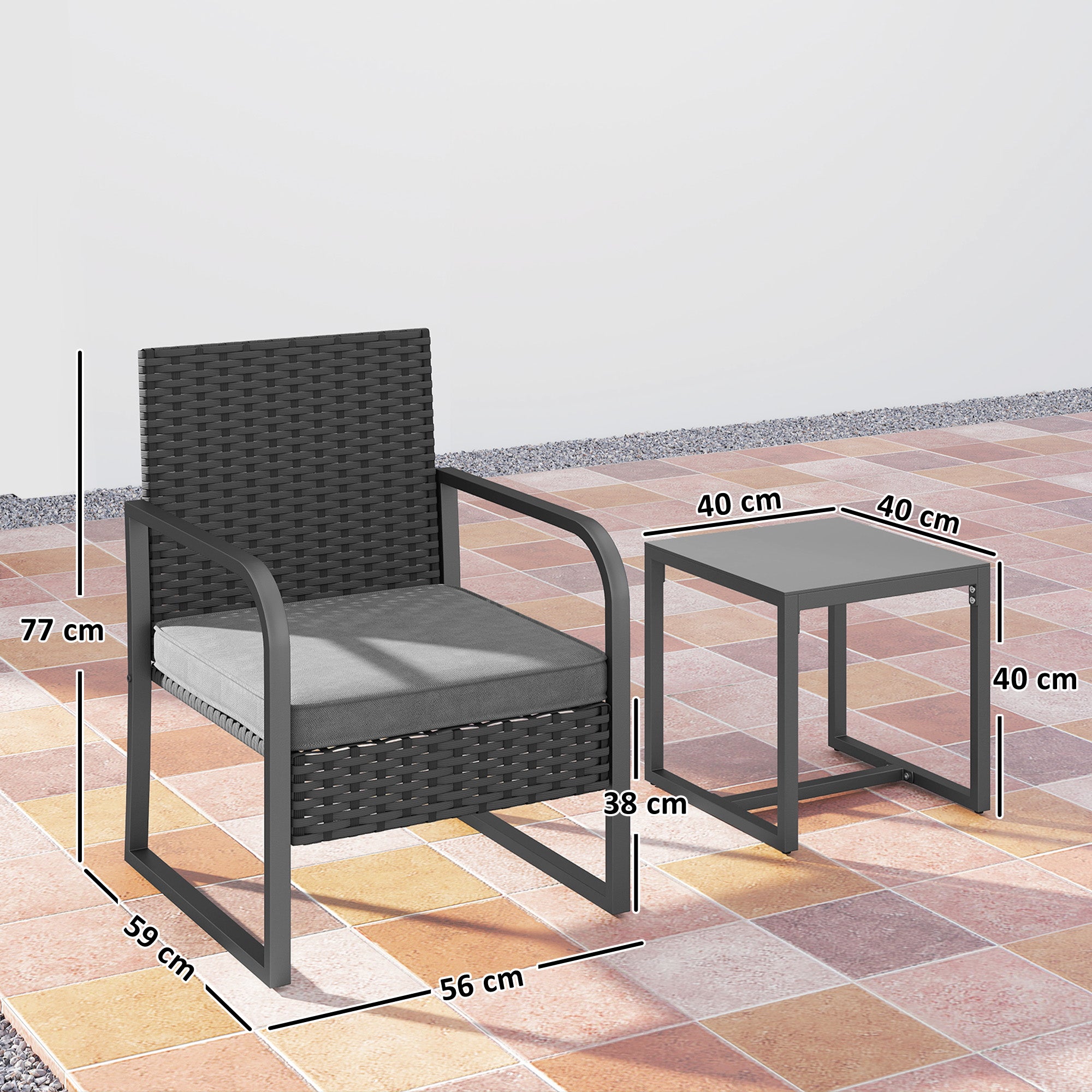 Outsunny Rattan Garden Lounge Set with 2 Outdoor Armchairs and Glass Top Coffee Table, Black