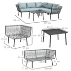 4-Piece Rattan Garden Set with Coffee Table, 2 Corner Sofas and Armchair, Black Gray and Blue - Borgè