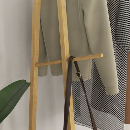 HOMCOM Bamboo Slatted Coat Rack with Side Hanger and Space for Shoes, 110x42x152 cm, Wood color - Borgè