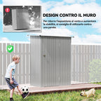 Outsunny Metal Tool Shed with Sloped Roof and Lockable Door, 142x86x189 cm, Silver