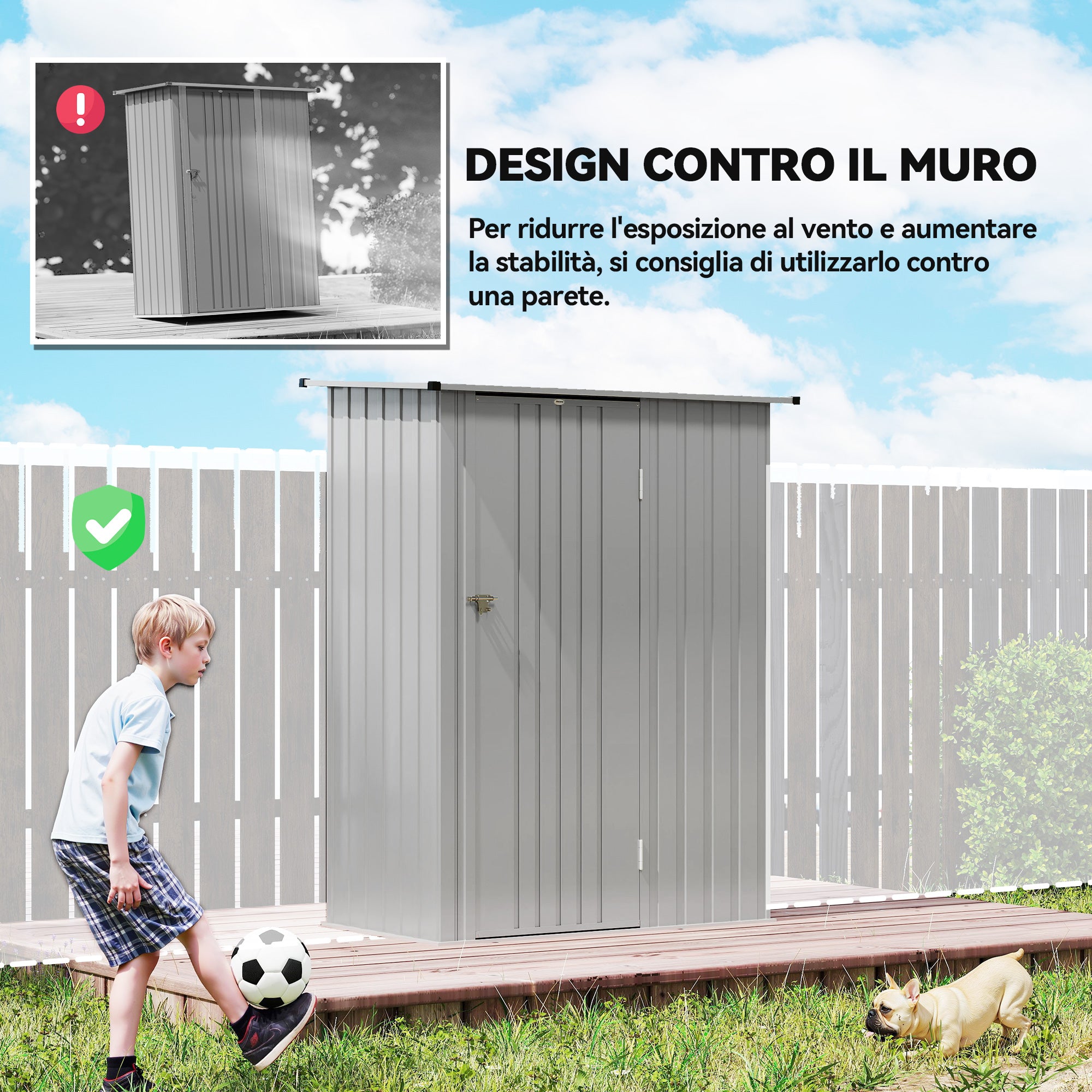Outsunny Metal Tool Shed with Sloped Roof and Lockable Door, 142x86x189 cm, Silver