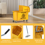 Professional 20L Floor Mop Bucket with Mop, Wringer, Wheels and Handle, 45x26.5x70 cm, Yellow