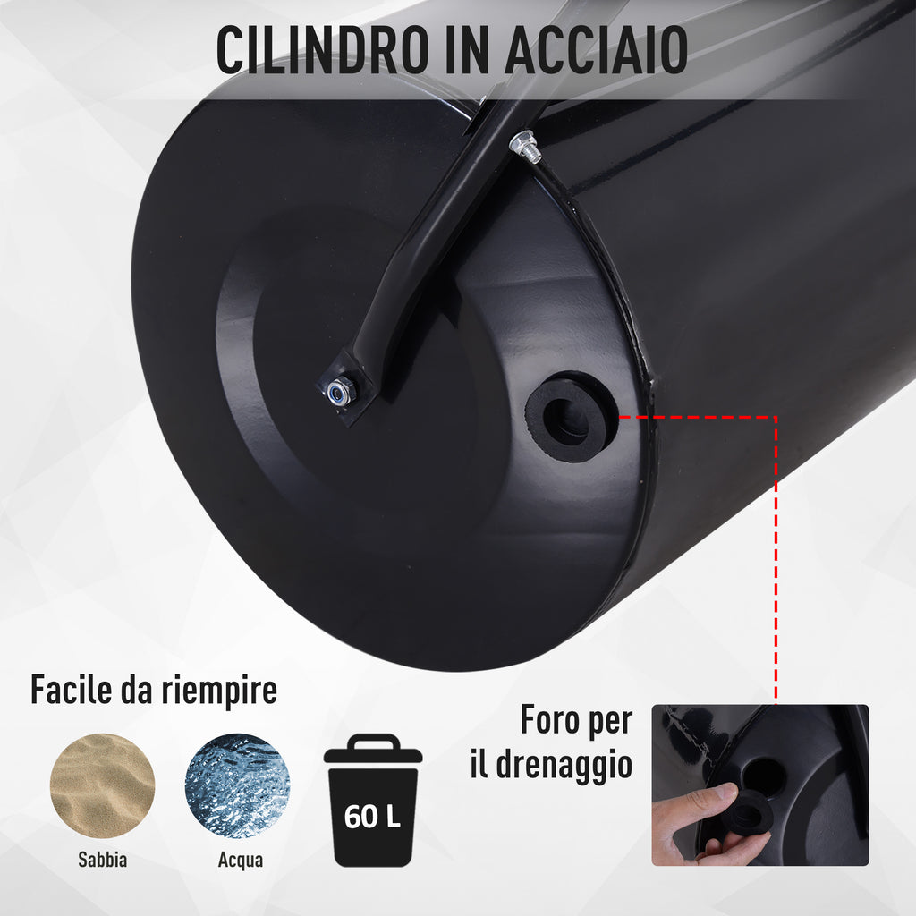 Waterproof Metal Garden Roller in Black, Up to 60 Litre Reservoir (Water or Sand), 57x40x123cm