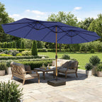 Outsunny 12-Ribbed Double Umbrella with Crank Handle, Cross Base and Sandbags, 4.7 x 2.8 m, Dark Blue