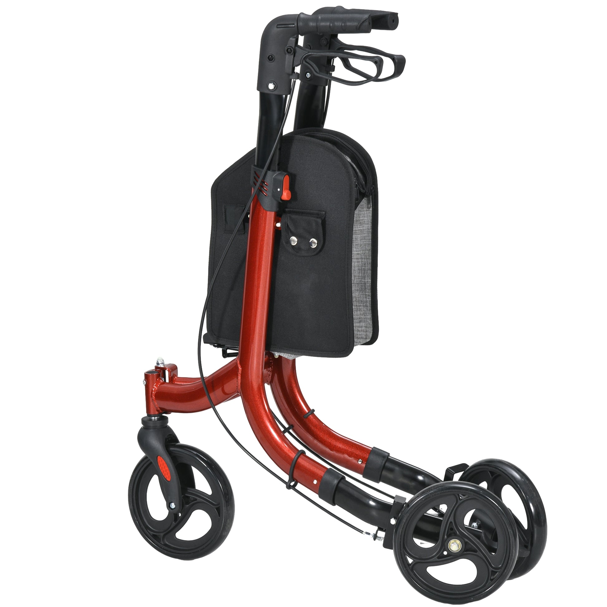 HOMCOM Adjustable Height Rollator with 3 Wheels and Storage Pocket, in Aluminium, 68x68x86.5-99 cm, Red - Borgè