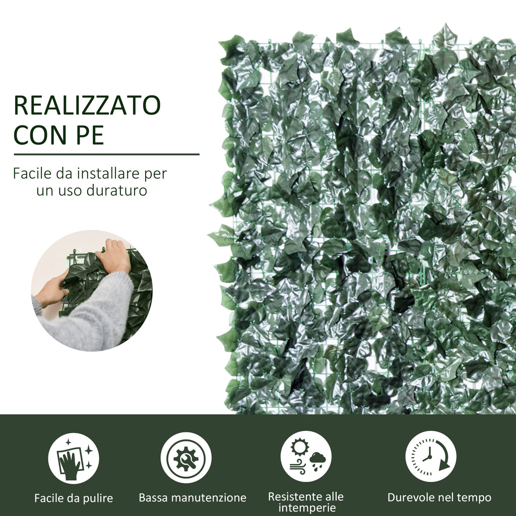 Outsunny Faux Ivy for Balcony in Anti-UV PE, Artificial Hedge Roll with Leaves, 240x100cm, Dark Green