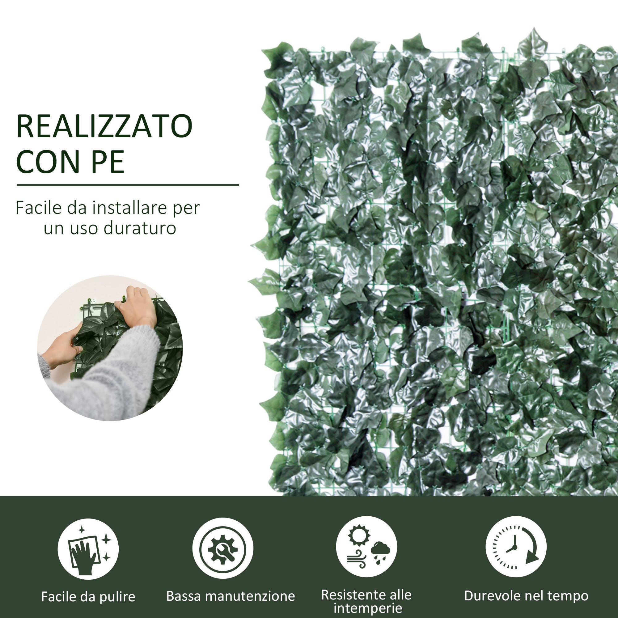 Outsunny Faux Ivy for Balcony in Anti-UV PE, Artificial Hedge Roll with Leaves, 240x100cm, Dark Green