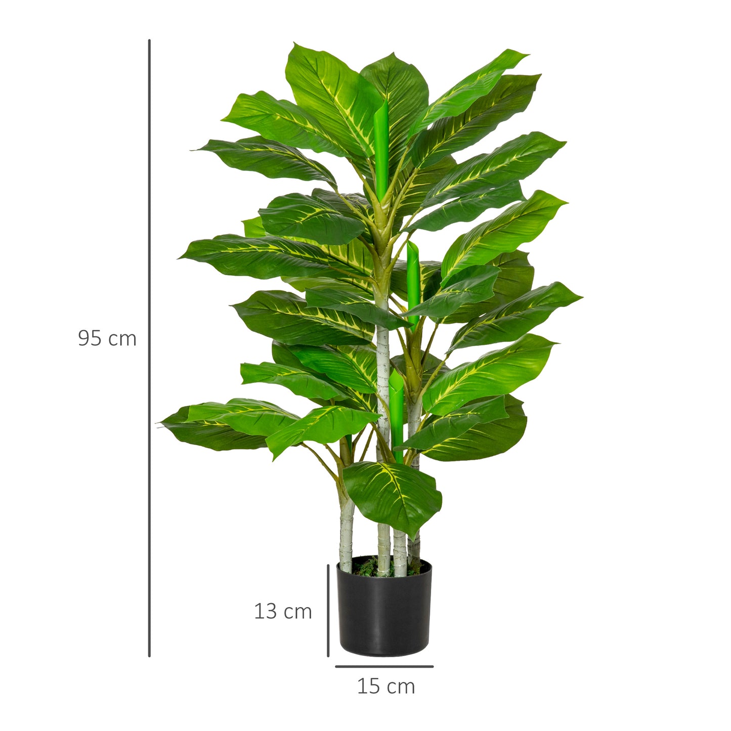 HOMCOM Artificial Green Plant 95 cm and 33 Leaves with Black Pot Ø15x13 cm, in PEVA, PE and Cement - Borgè