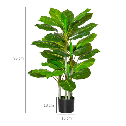 HOMCOM Artificial Green Plant 95 cm and 33 Leaves with Black Pot Ø15x13 cm, in PEVA, PE and Cement - Borgè