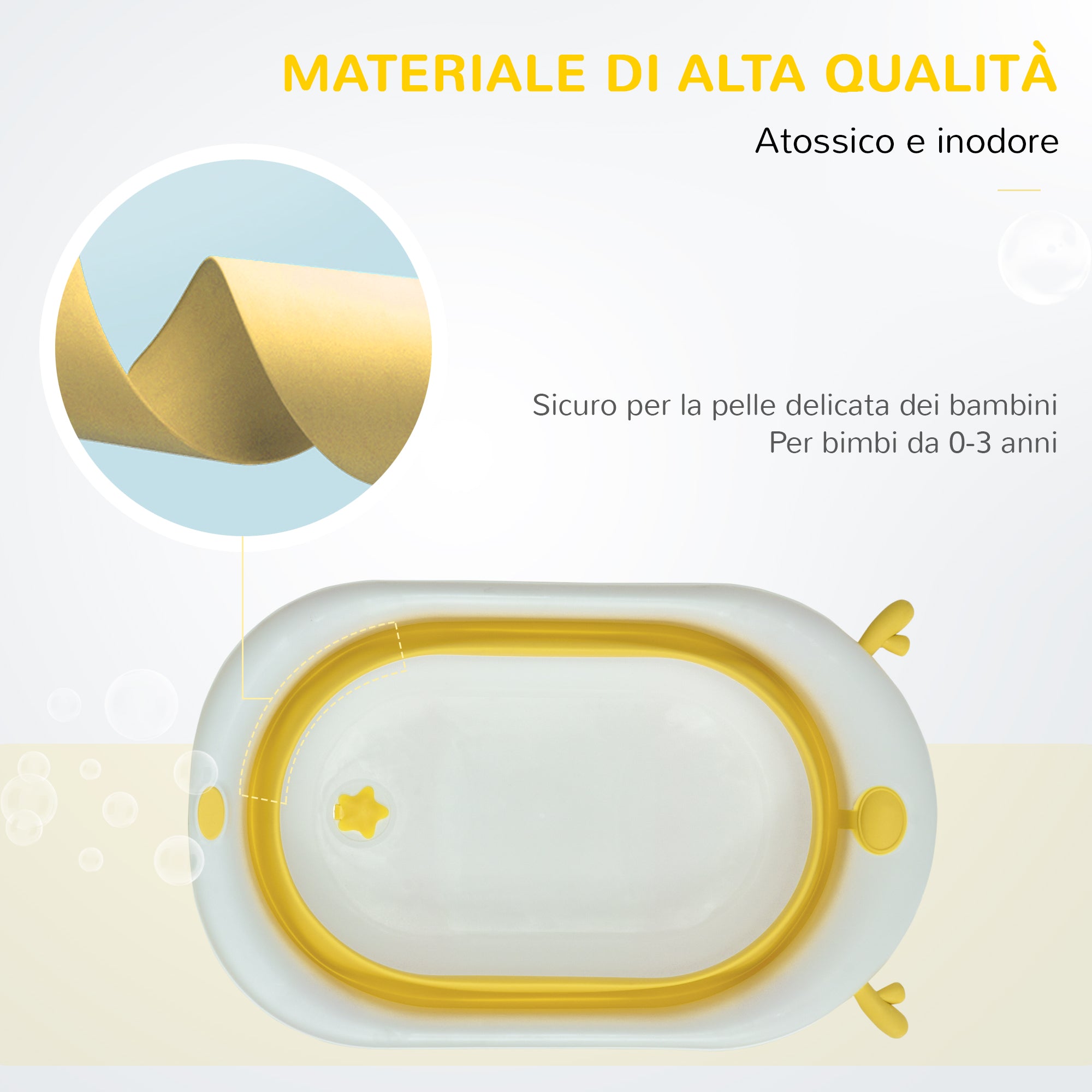 Foldable Bathtub for Children 0-3 Years with Temperature Indicator and Cushion, 81.5x50.5x23.5 cm, Yellow